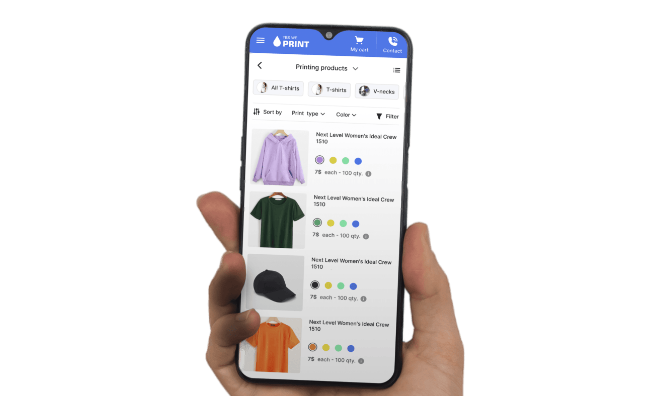 A person holding up a smartphone with clothes on it.